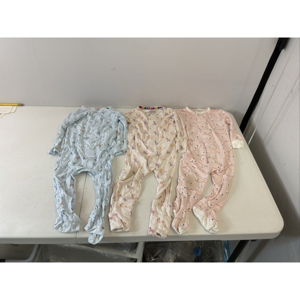 Lot of 3 Piece Magnetic Me Girls One Piece Pajamas Bamboo Fox Sheep Unicorn 9-12